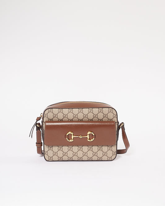 Sac Gucci Brown Small GG en toile/cuir Horsebit 1955