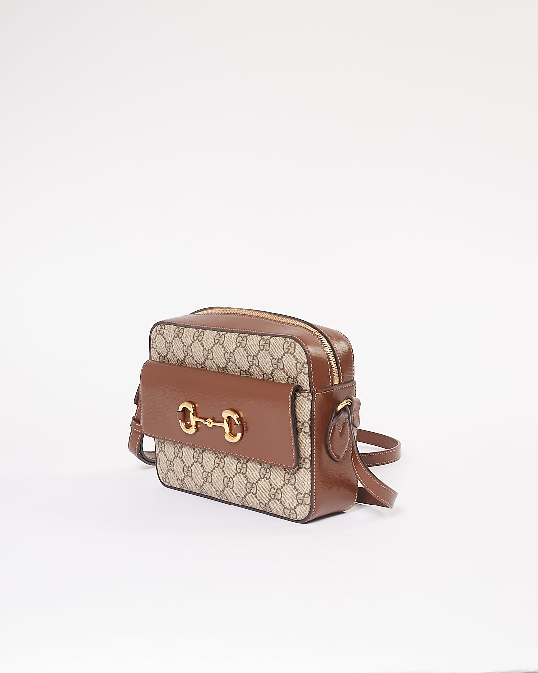 Sac Gucci Brown Small GG en toile/cuir Horsebit 1955