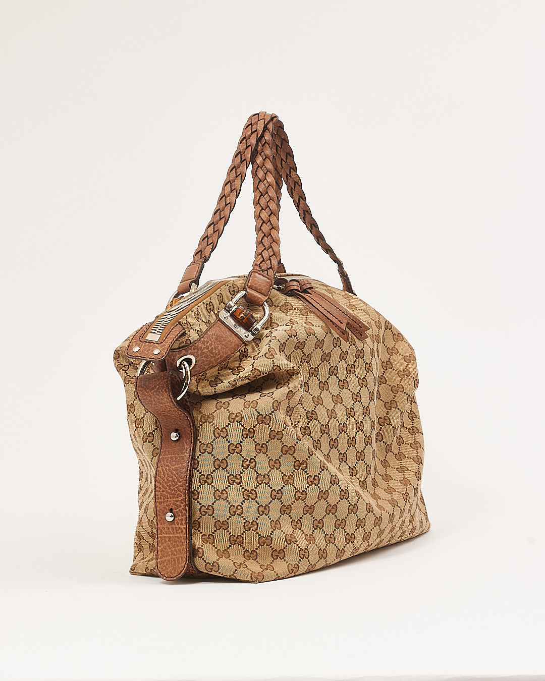 Sac fourre-tout en bambou XL en toile beige Gucci GG