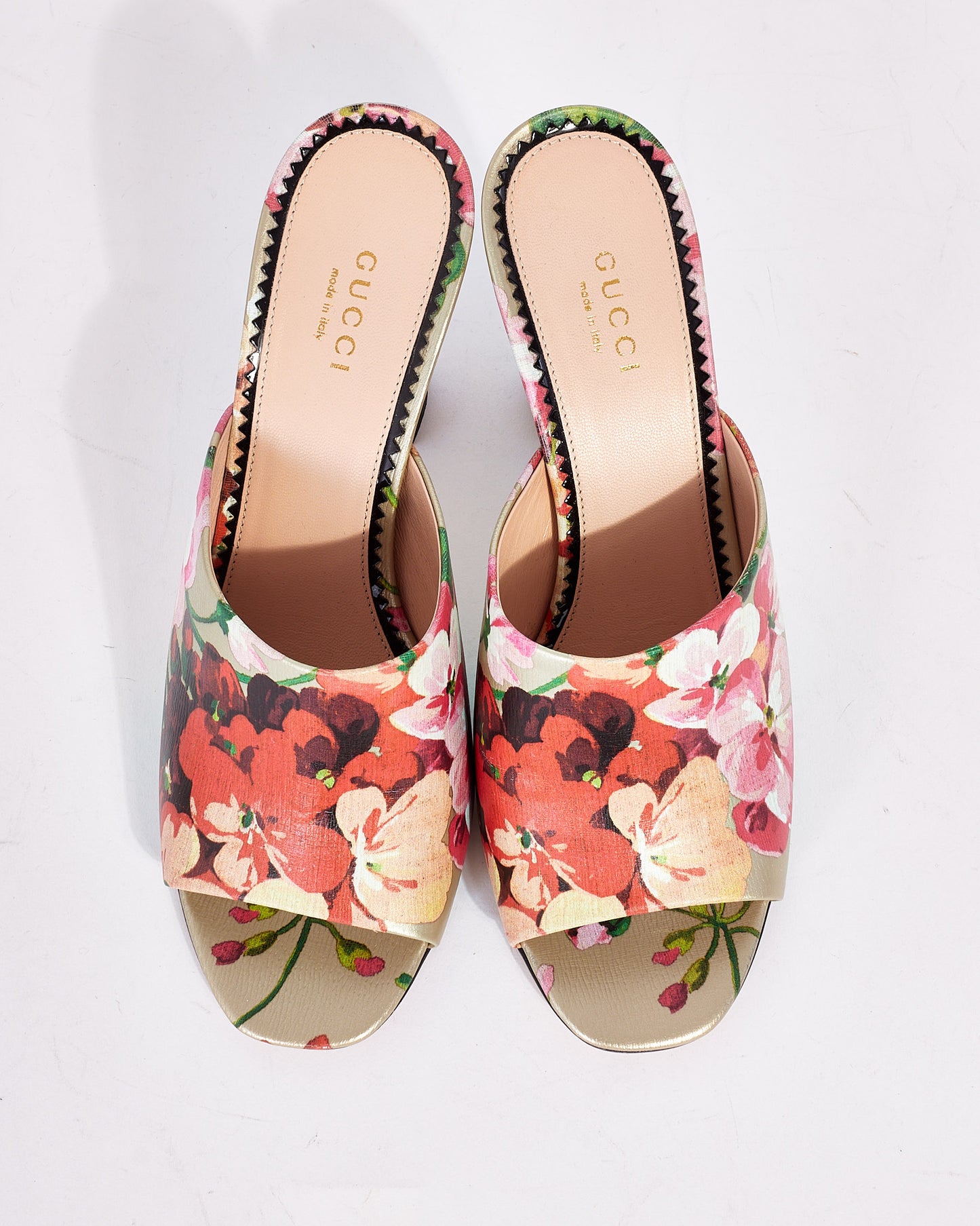 Gucci Gold Blooms Floral Mule Heeled Sandals - 37