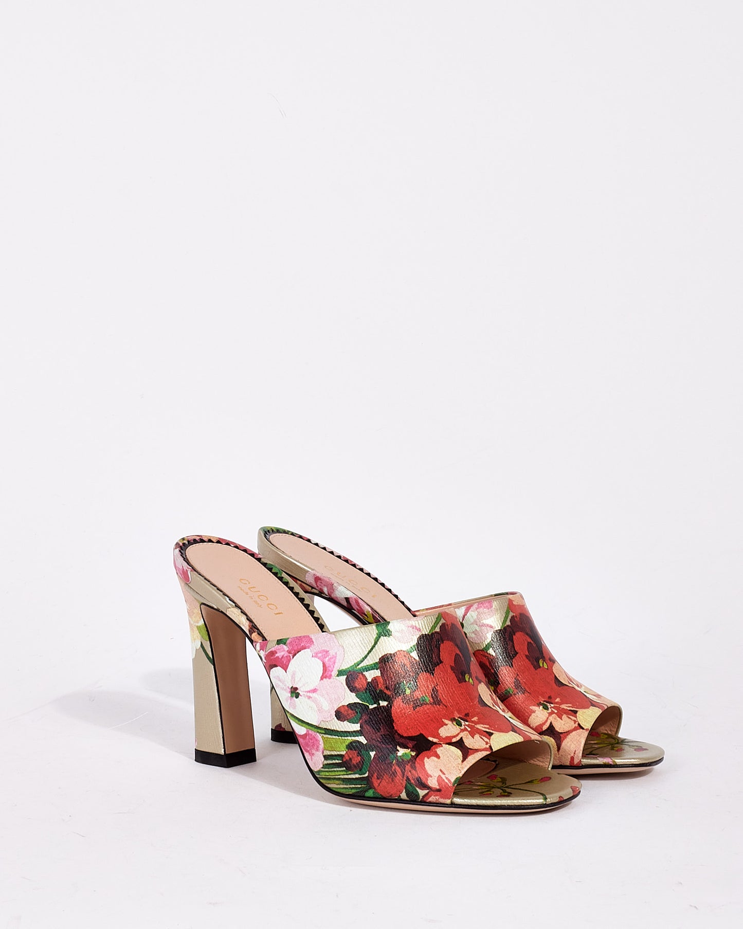 Gucci Gold Blooms Floral Mule Heeled Sandals - 37