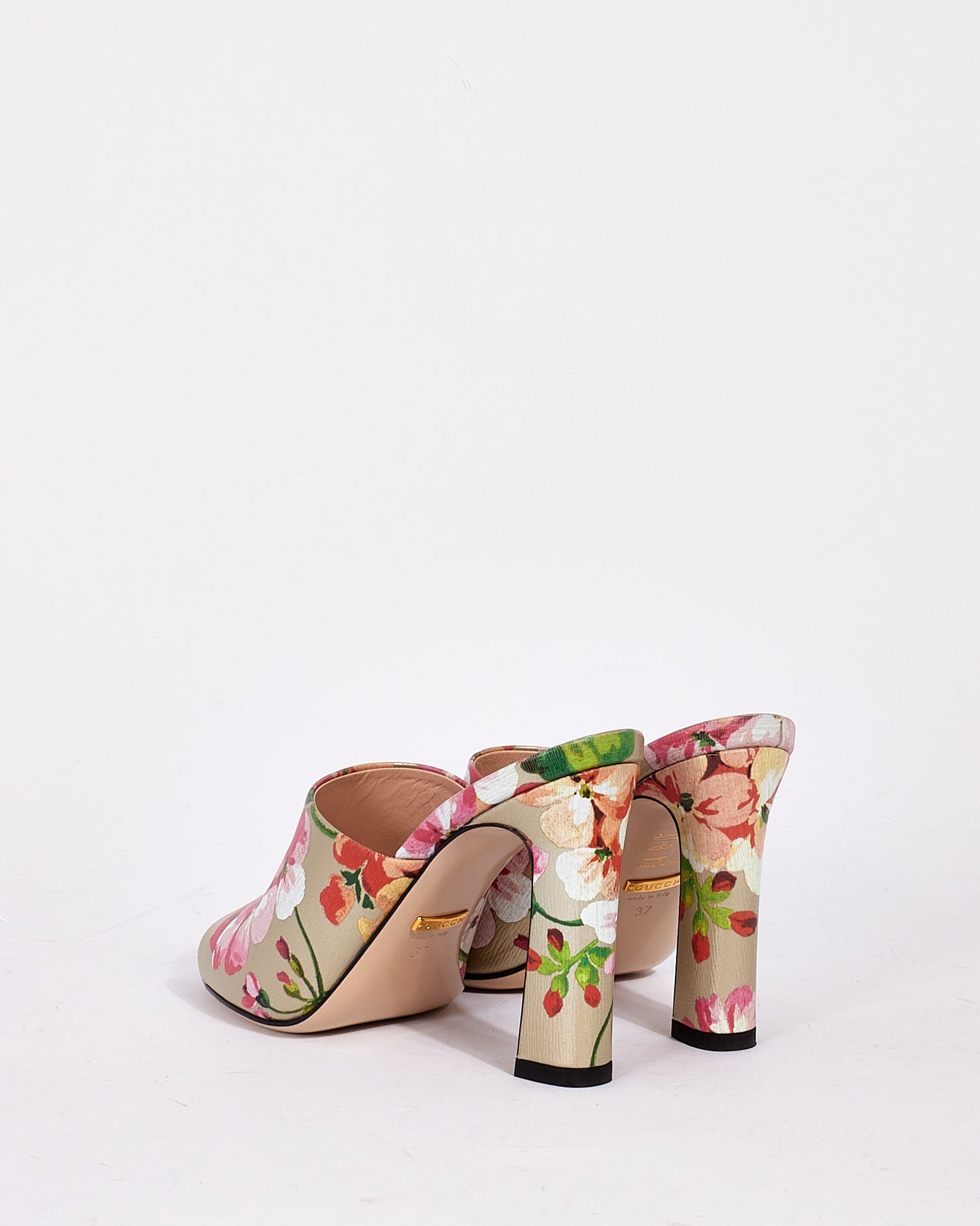 Gucci Gold Blooms Floral Mule Heeled Sandals - 37