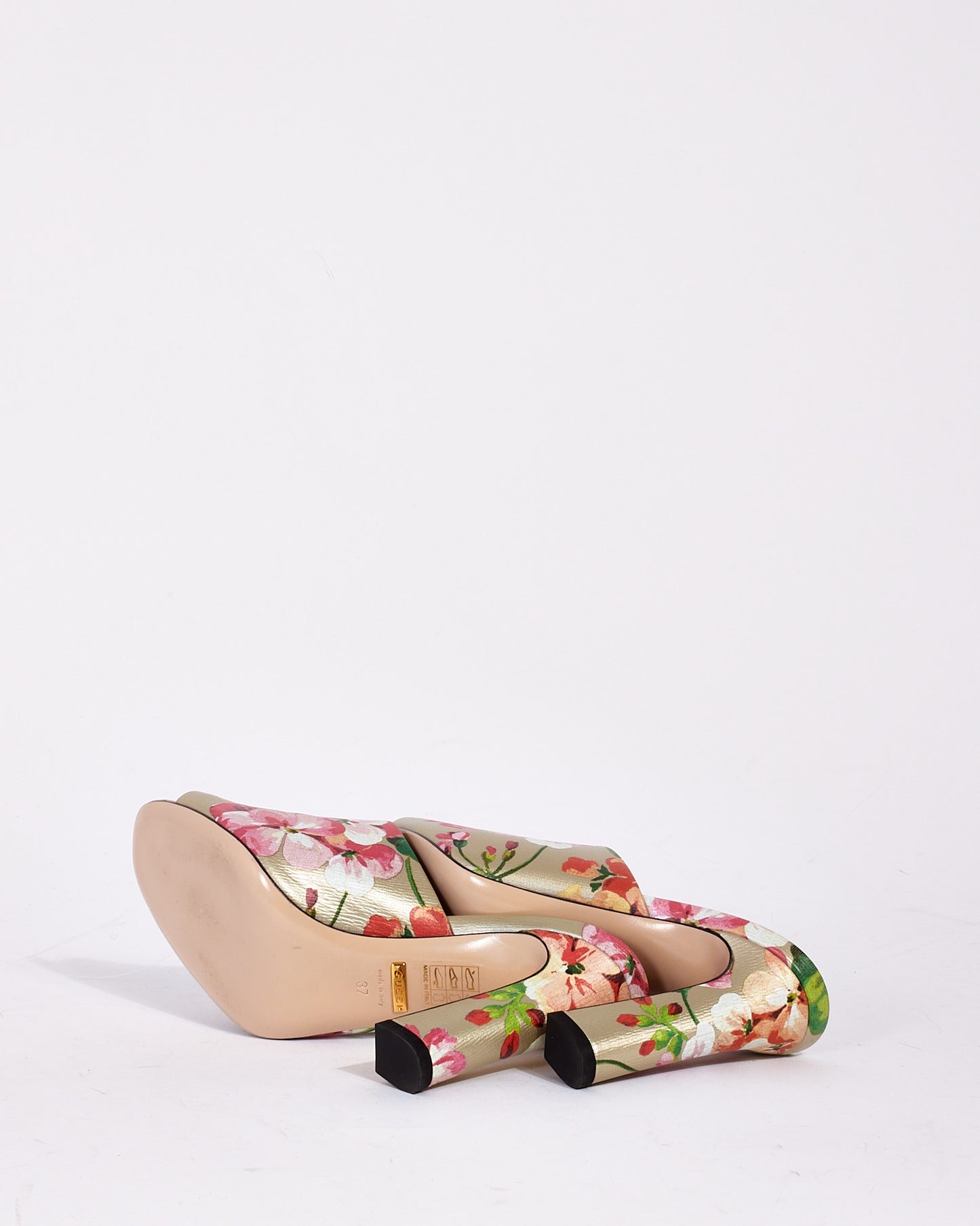 Gucci Gold Blooms Floral Mule Heeled Sandals - 37