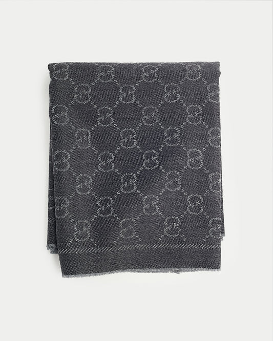 Gucci Grey GG Logo Wool Scarf