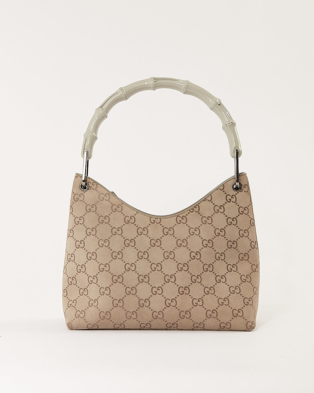 Sac à bandoulière en bambou en daim suprême GG gris Gucci