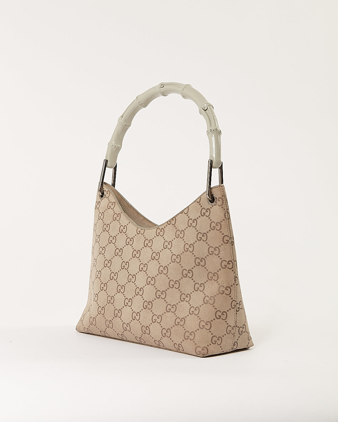 Sac à bandoulière en bambou en daim suprême GG gris Gucci