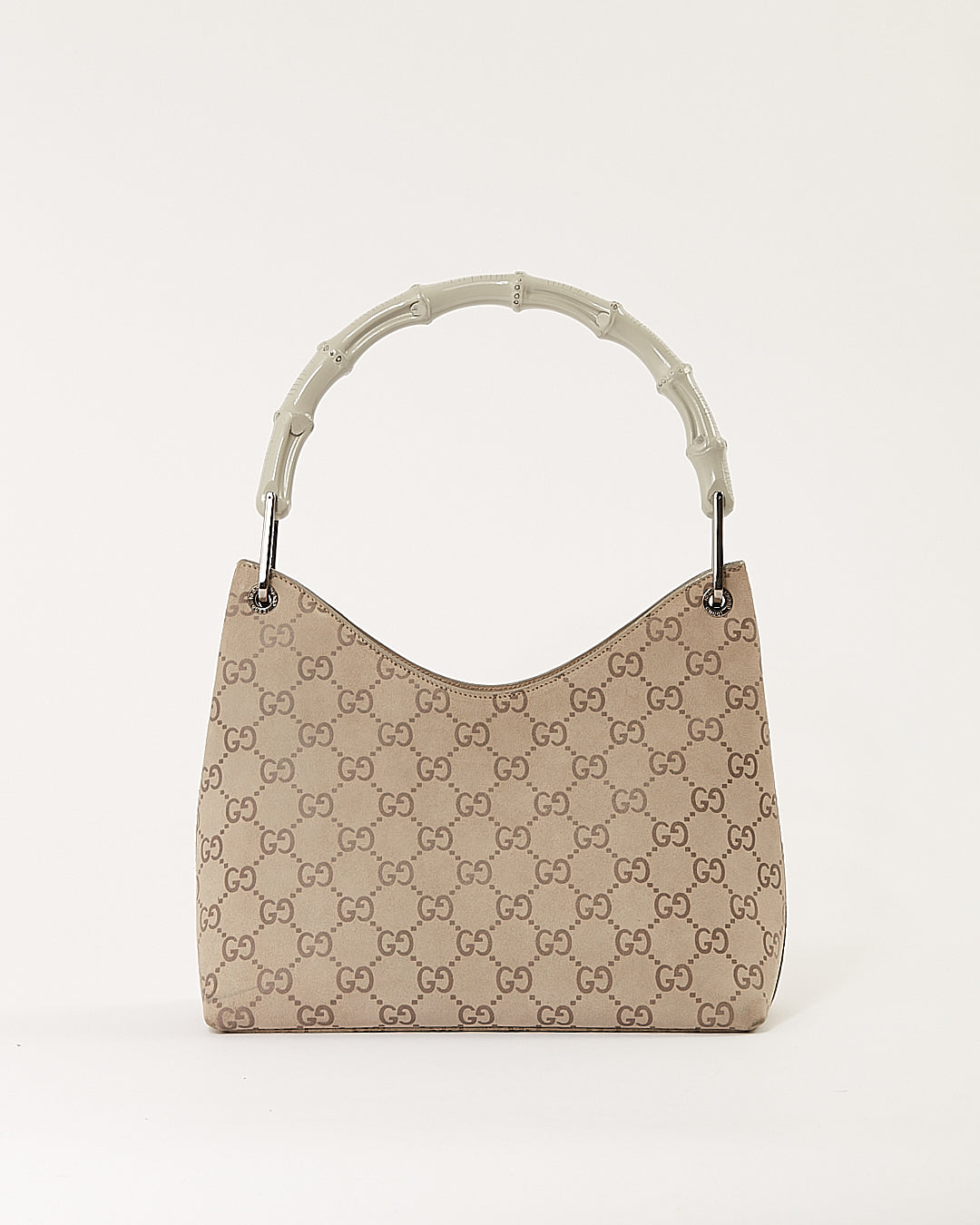 Sac à bandoulière en bambou en daim suprême GG gris Gucci