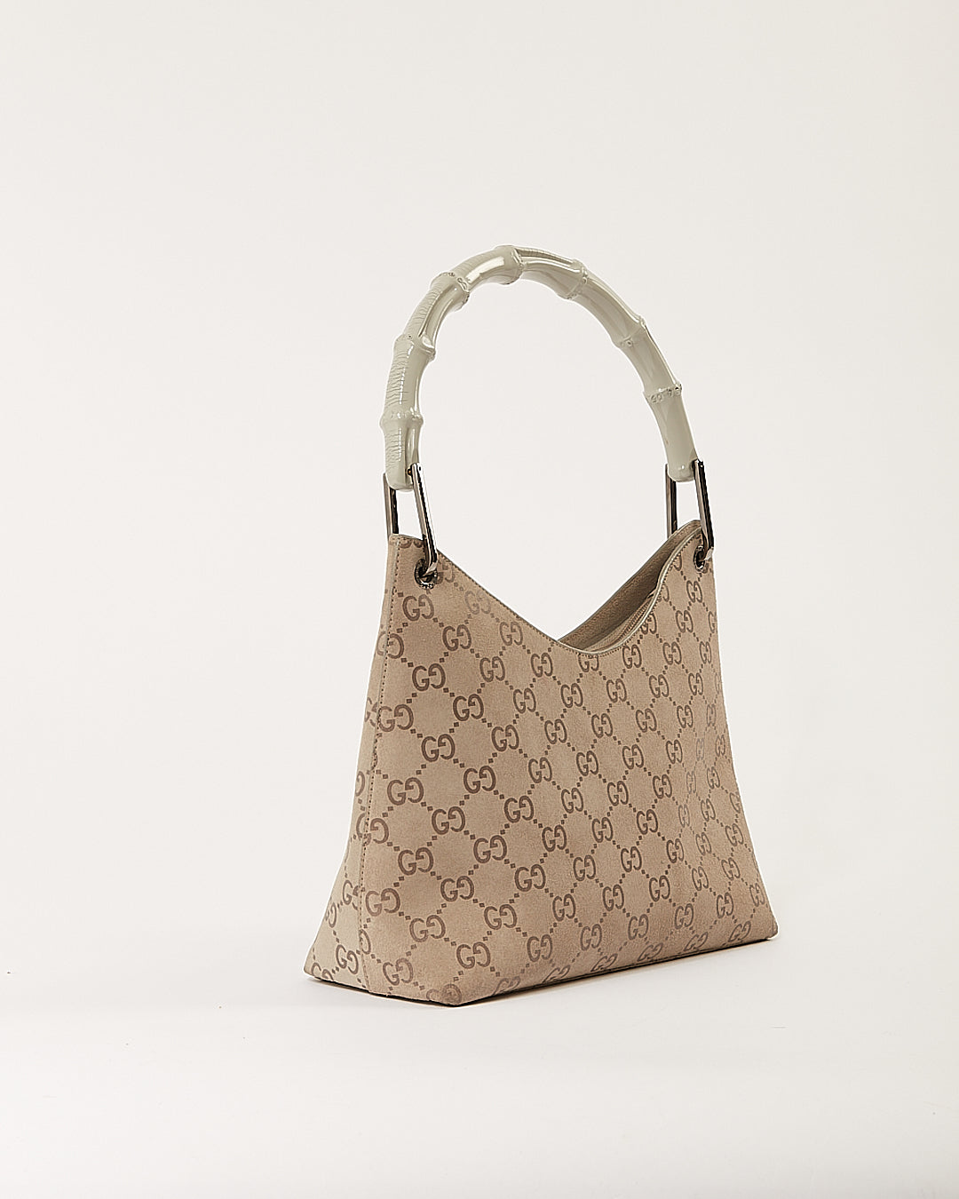 Sac à bandoulière en bambou en daim suprême GG gris Gucci