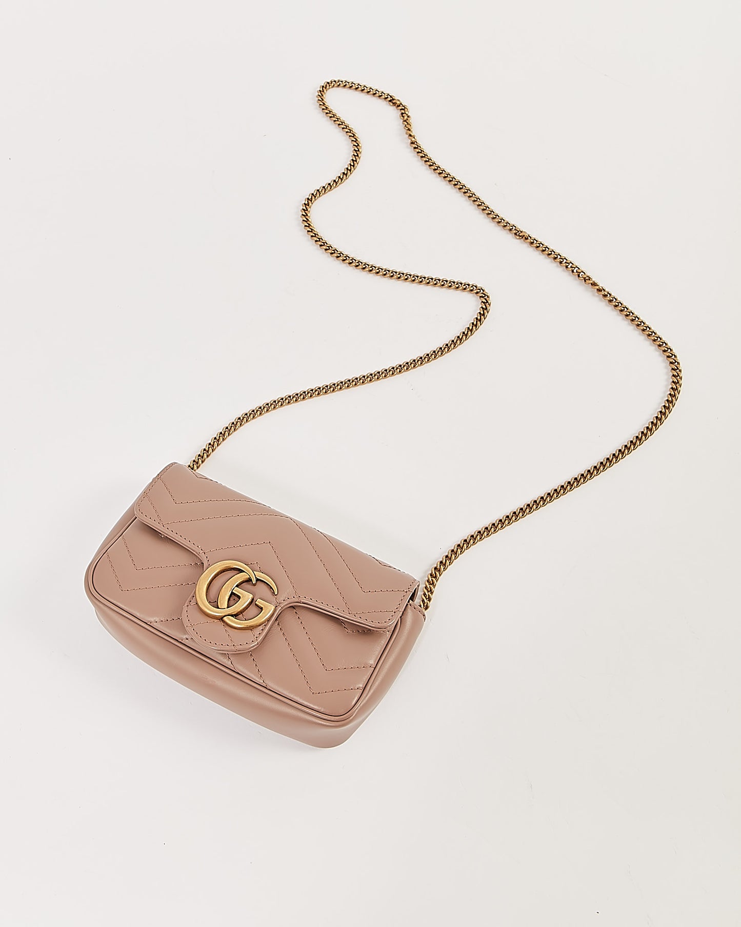 Gucci Nude Chevron Matelasse GG Marmont Super Mini Chain Bag