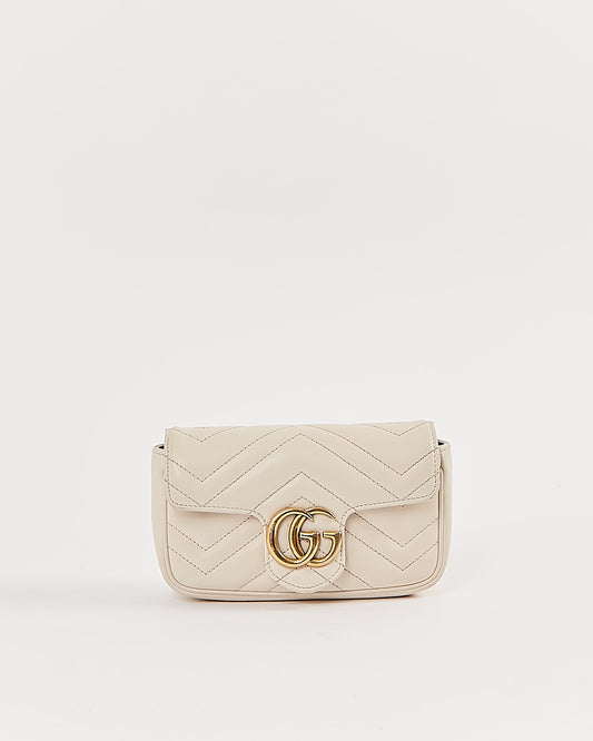 Gucci Off White Chevron Matelasse GG Marmont Super Mini Sac à chaîne 