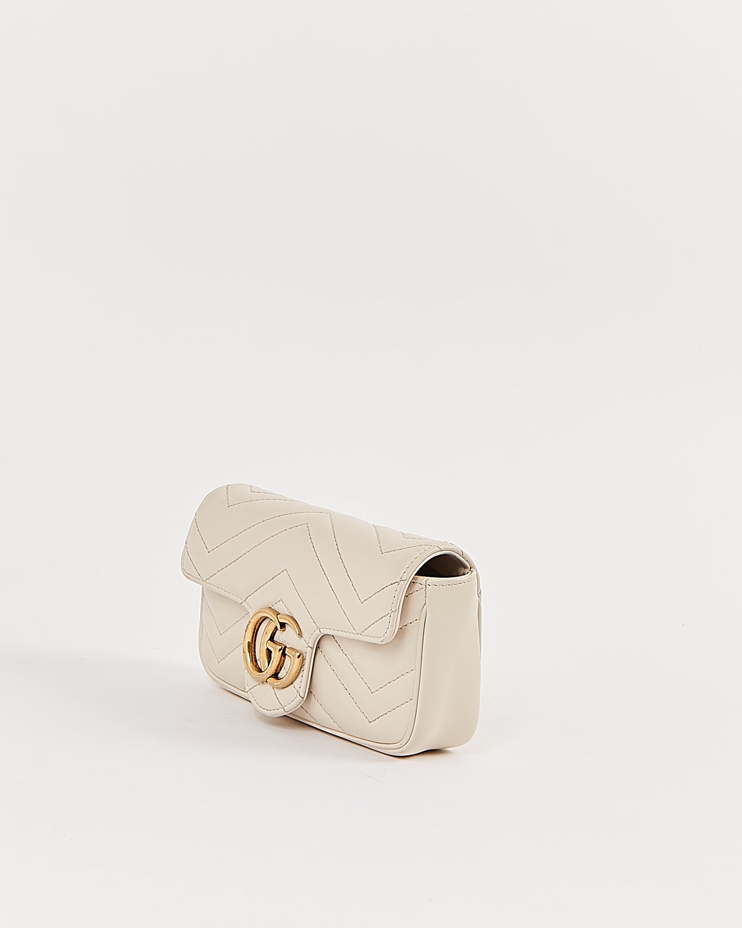 Gucci Off White Chevron Matelasse GG Marmont Super Mini Sac à chaîne 