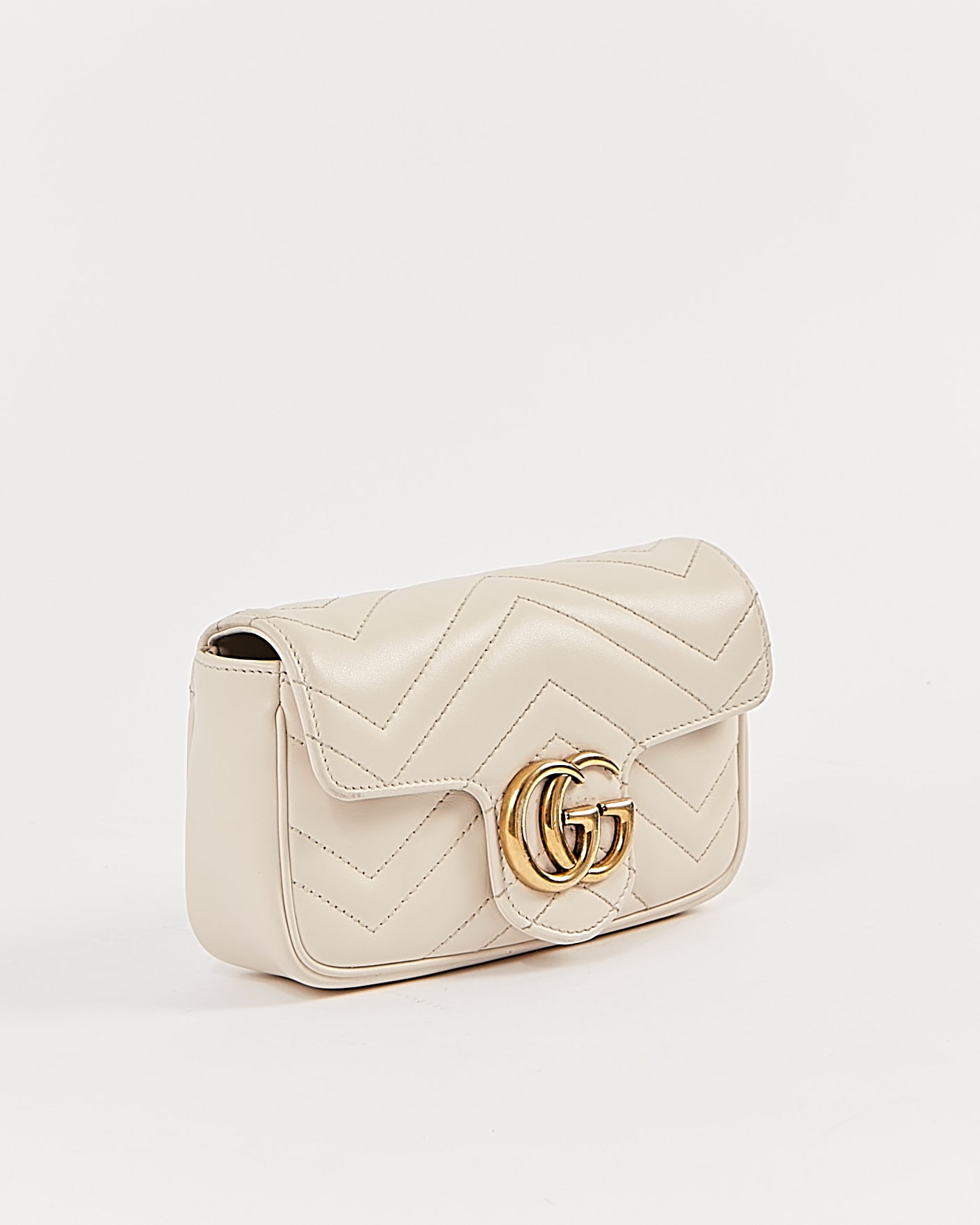 Gucci Off White Chevron Matelasse GG Marmont Super Mini Sac à chaîne 