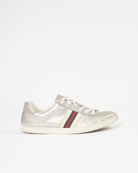 Baskets à détail Web métallisé argenté Gucci - 8.5