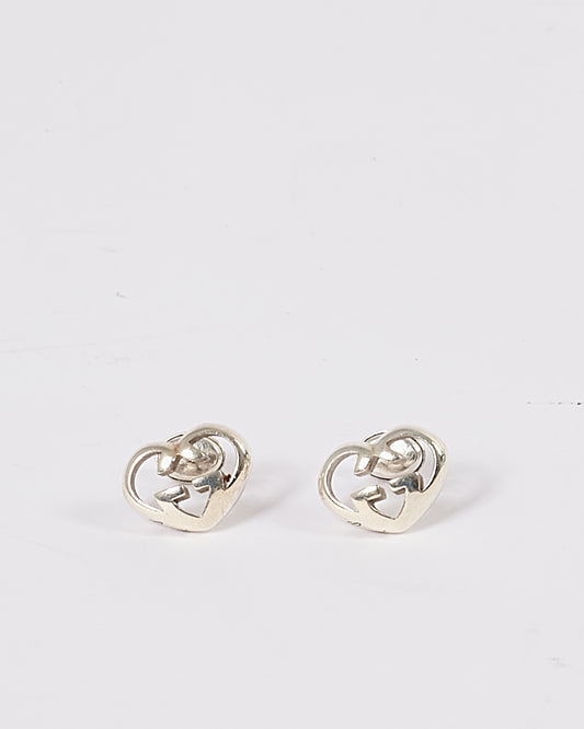 Boucles d'oreilles GG en forme de cœur argentées Gucci