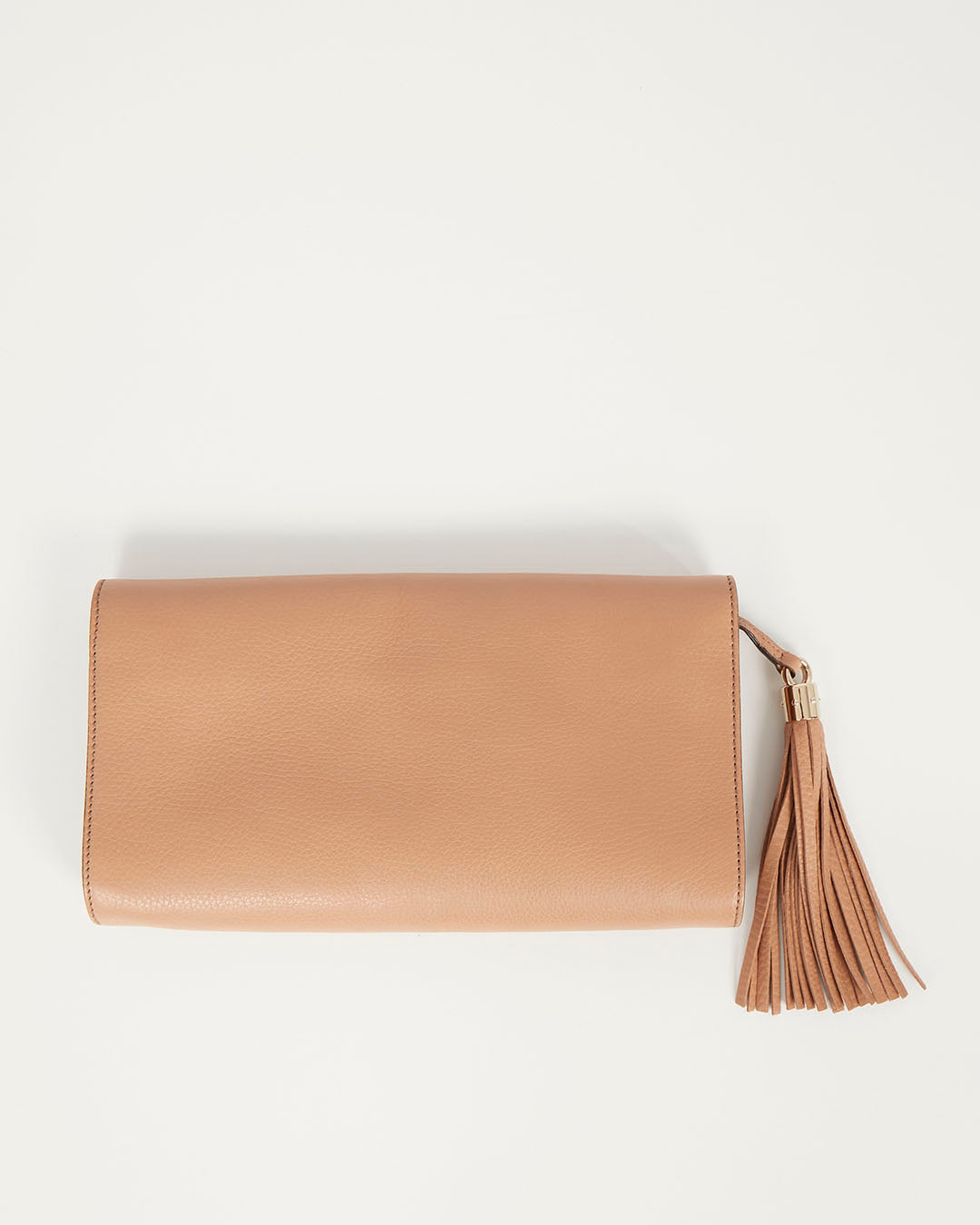 Gucci Beige Pebbled Leather Soho Tassel Clutch