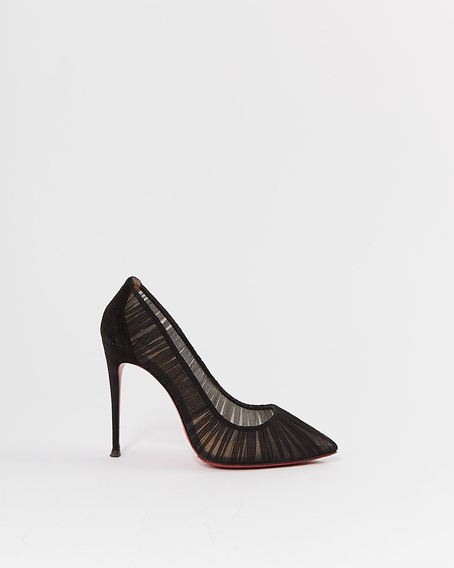 Louboutin Black Follie Draperia Chiffon Red Sole Pump - 37