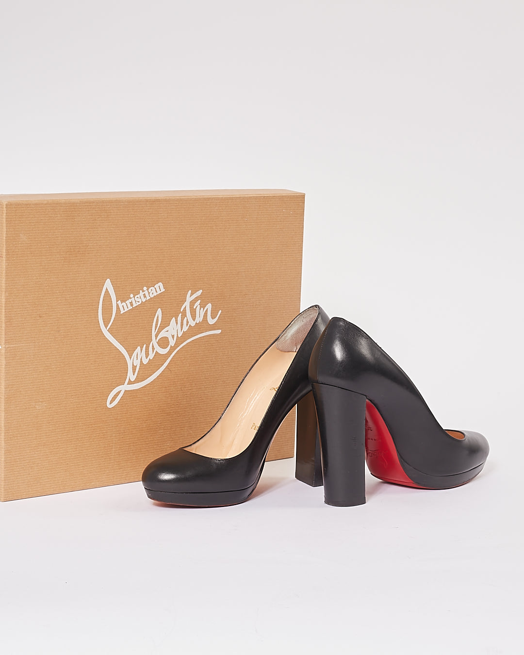 Louboutin Black Nappa Leather Block Heel Pumps - 6.5