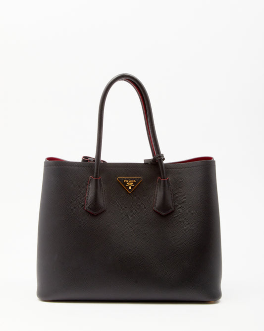 Prada Black Saffiano Leather Cuir Double Large Tote Bag