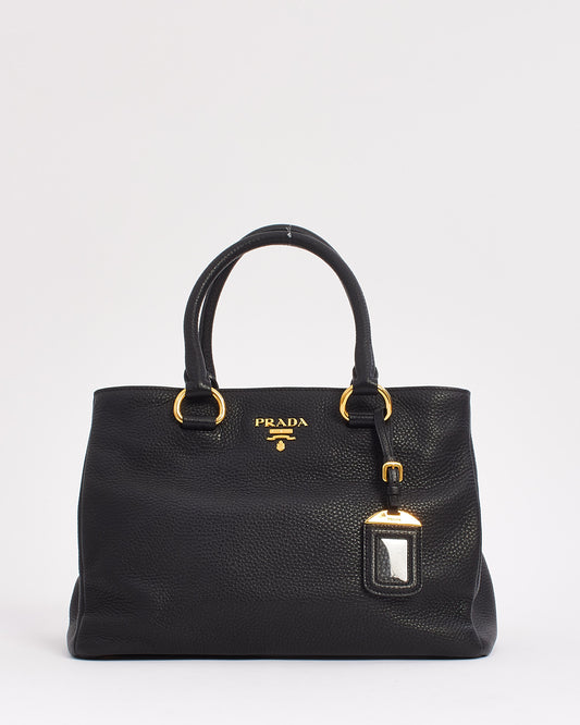 Prada Black Grained Leather Vitello Daino Tote Bag