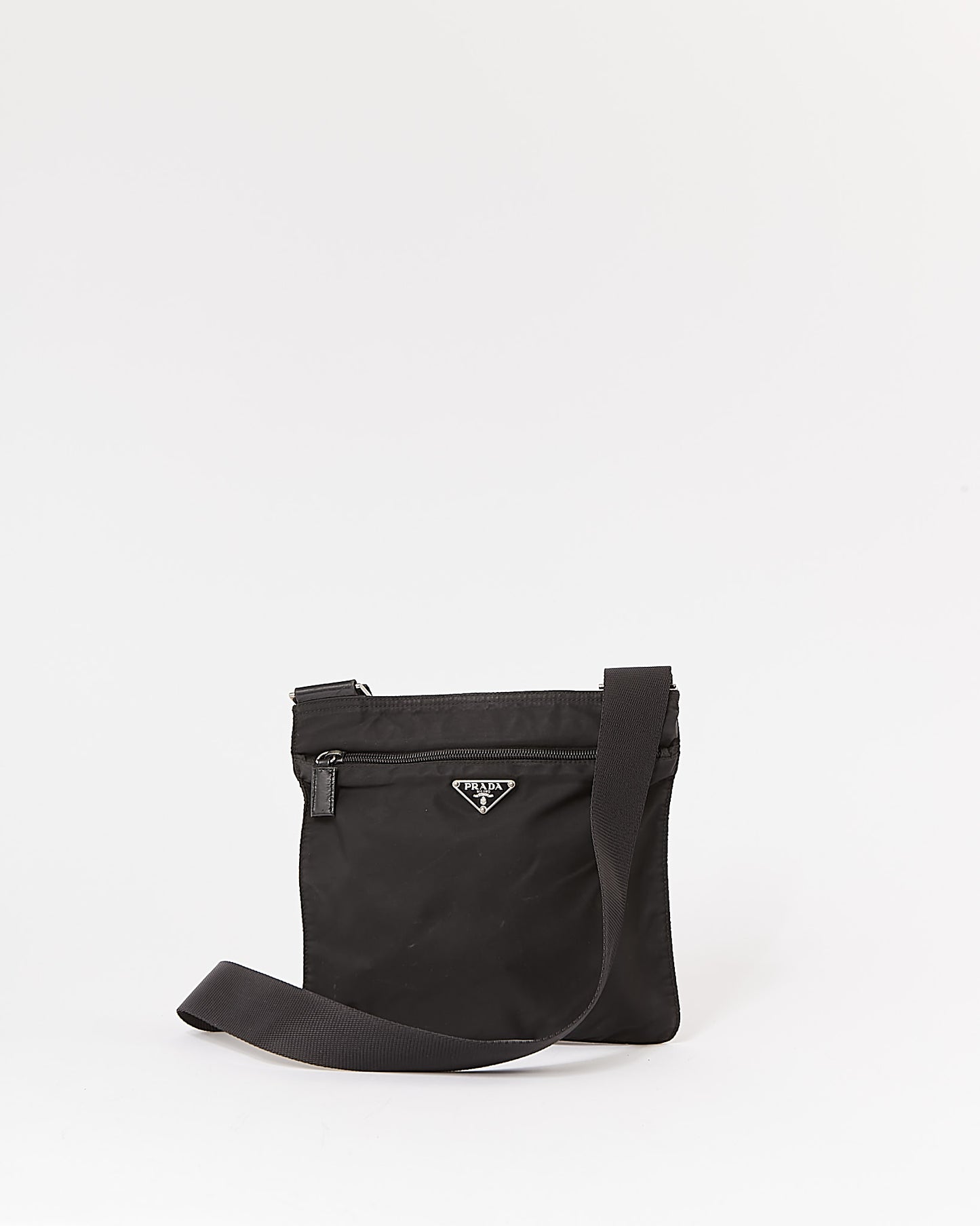 Prada Black Nylon Tessuto Messenger Flat Crossbody Bag