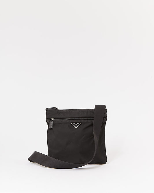 Sac à bandoulière plat Tessuto Messenger en nylon noir Prada