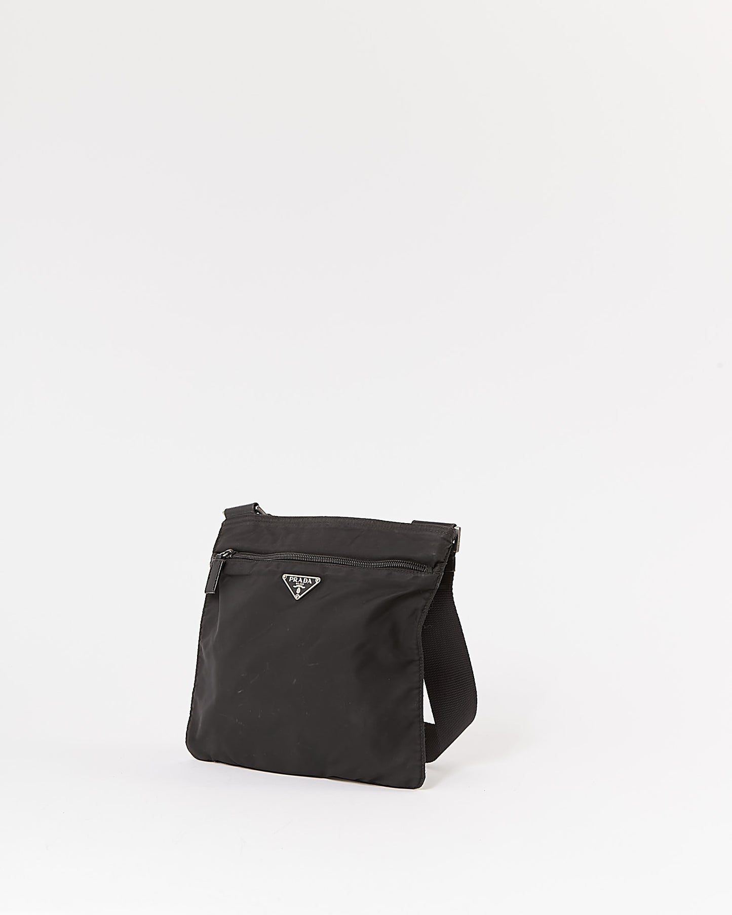 Prada Black Nylon Tessuto Messenger Flat Crossbody Bag