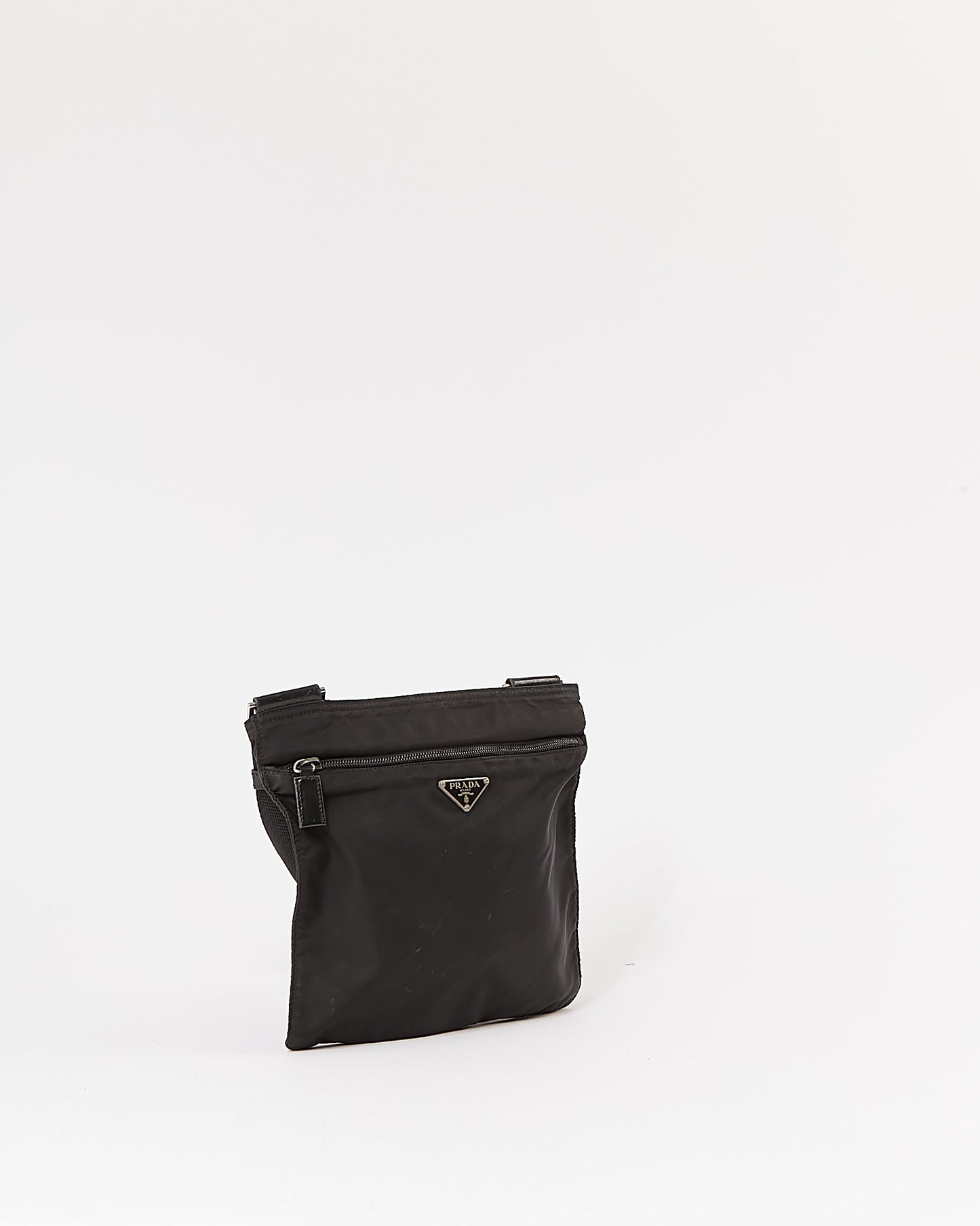 Prada Black Nylon Tessuto Messenger Flat Crossbody Bag