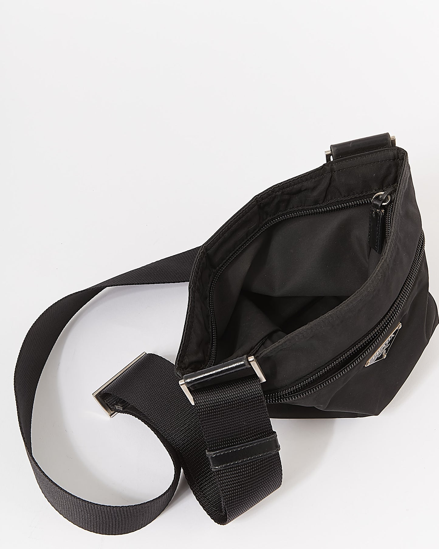 Prada Black Nylon Tessuto Messenger Flat Crossbody Bag