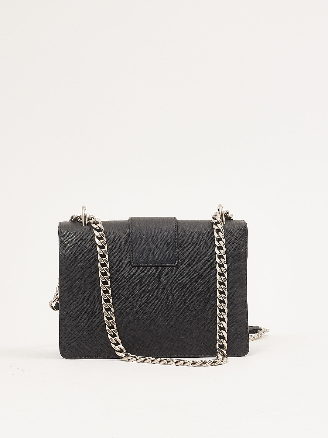 Prada Black Saffiano Leather Padlock Chain Crossbody Bag