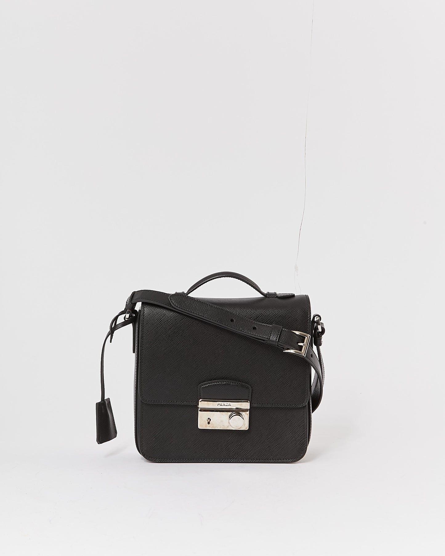 Prada Black Saffiano Lux Sound Crossbody Bag