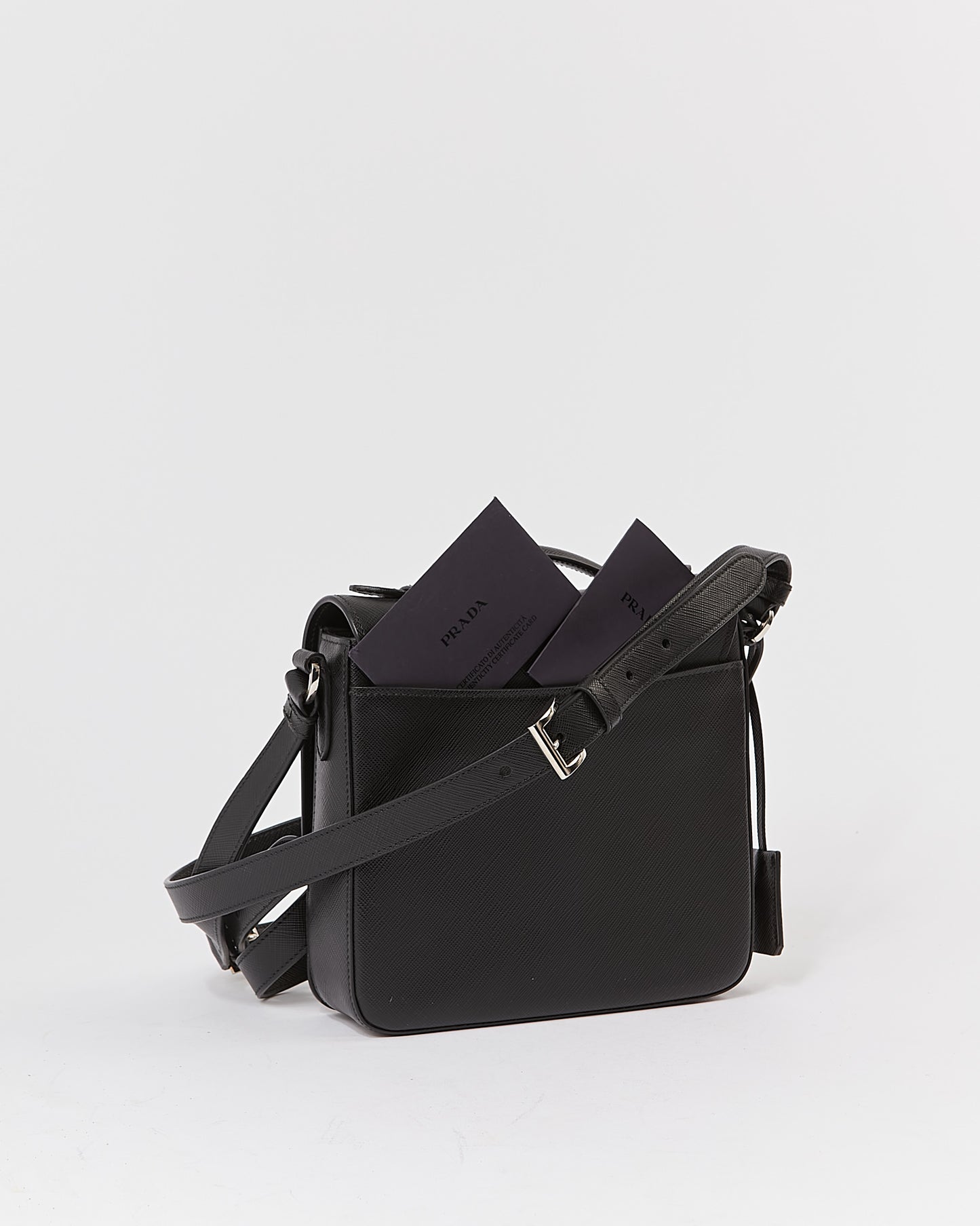 Prada Black Saffiano Lux Sound Crossbody Bag