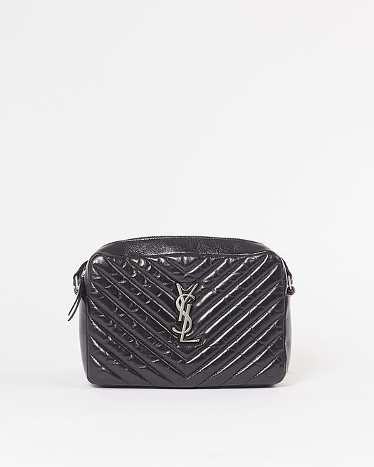 Sac appareil photo Lou Chevron Matelasse Lou en cuir froissé noir Saint Laurent