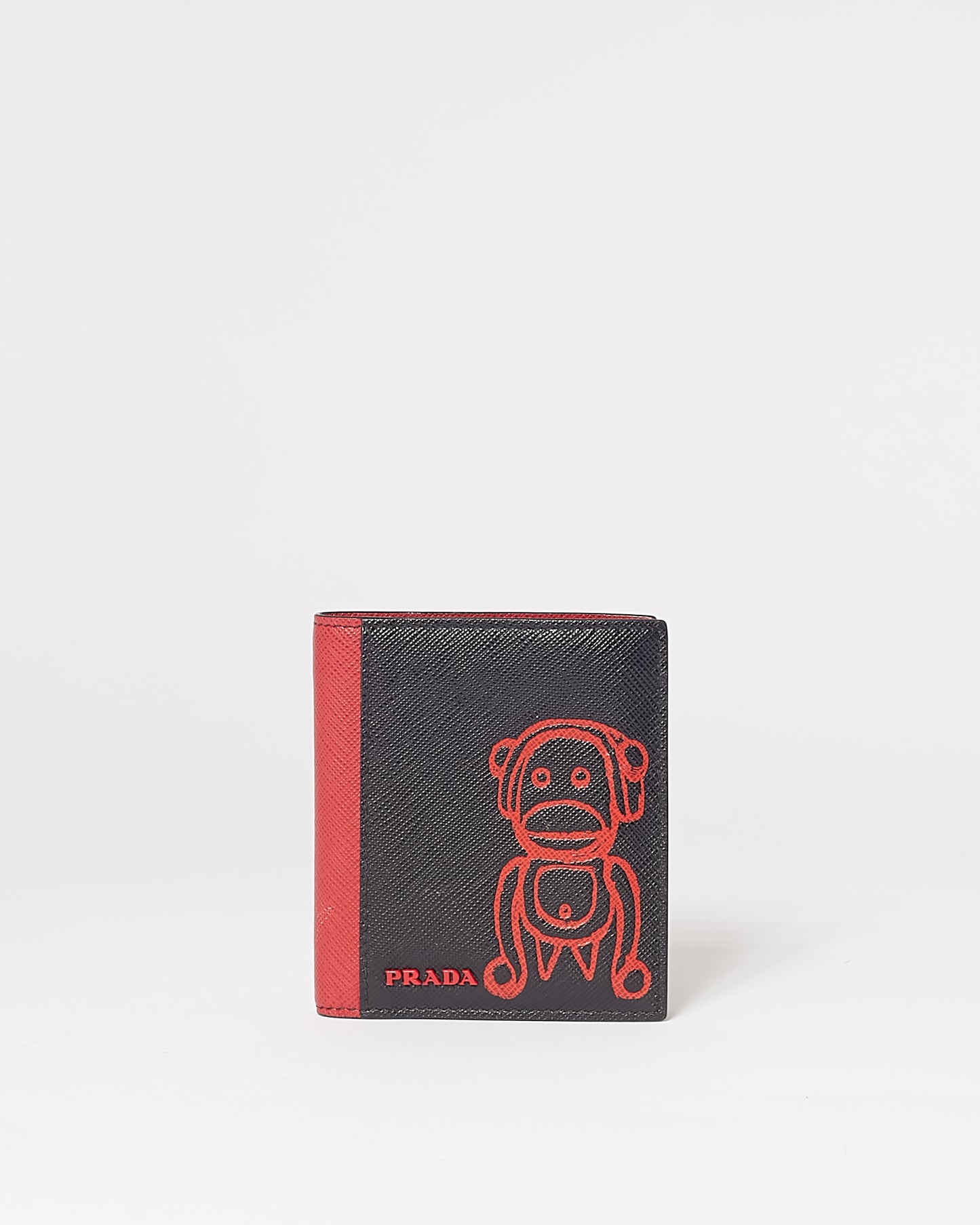 Portefeuille Prada Malia Monkey en cuir saffiano noir et rouge 