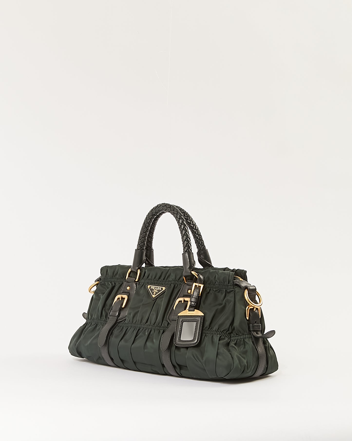 Sac à poignée supérieure Prada en nylon vert Gauffre