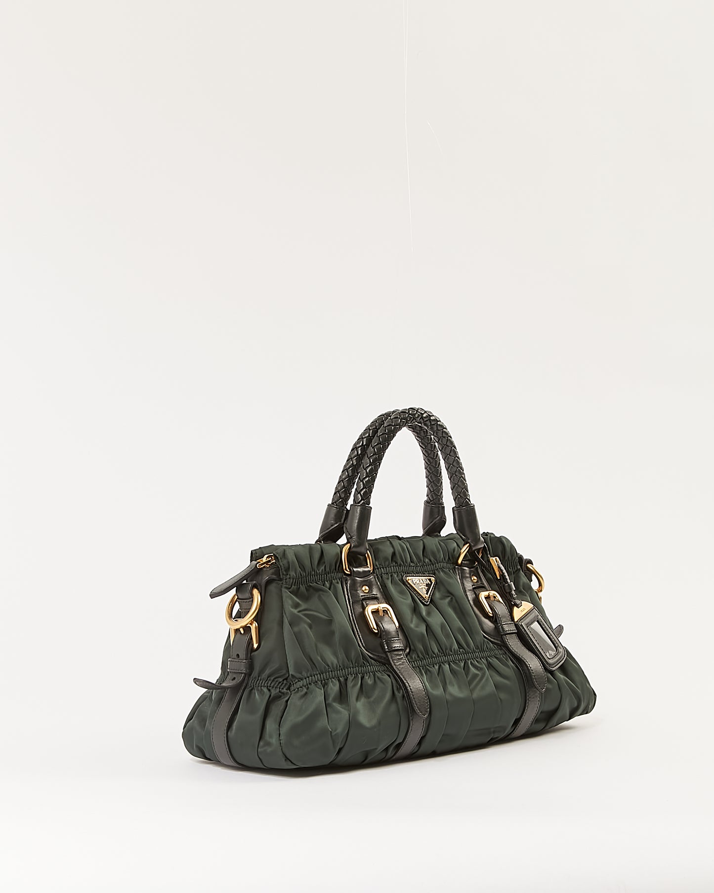 Sac à poignée supérieure Prada en nylon vert Gauffre