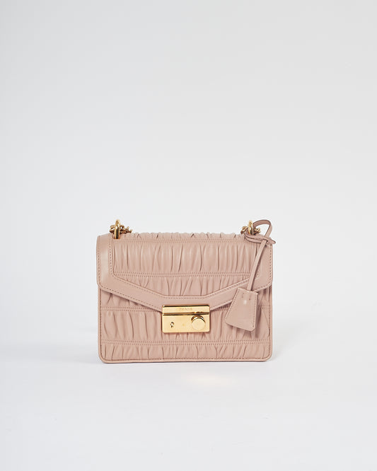 Prada Pink Gauffre Leather Padlock Crossbody Chain Bag