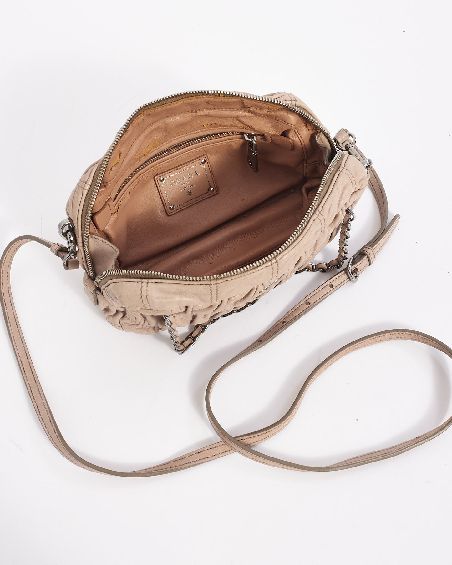 Prada Beige Gaufre Leather Small Crossbody Bag