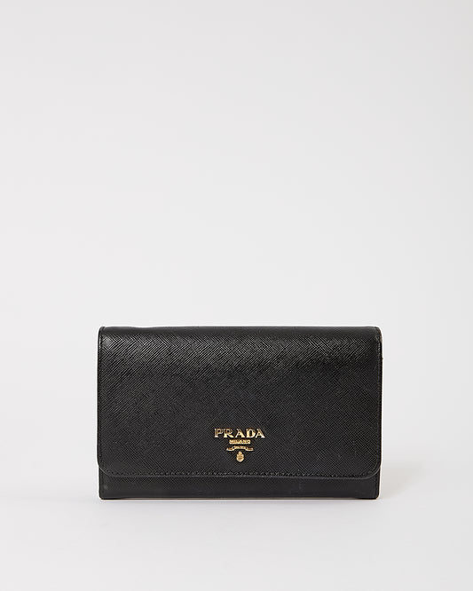 Portefeuille à rabat en cuir saffiano noir Prada