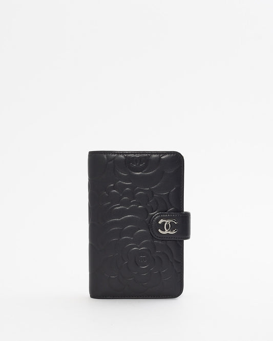 Chanel Black Leather Camelia Pattern Wallet