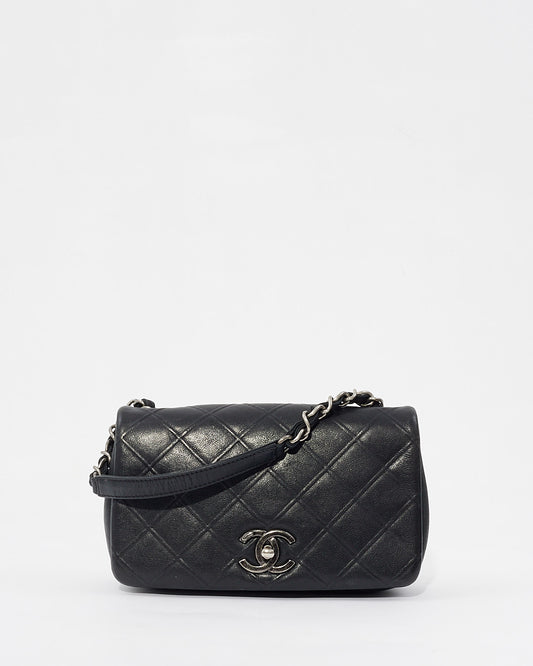 Chanel Black Leather Crossbody Messenger Bag with Gunmetal Hardware