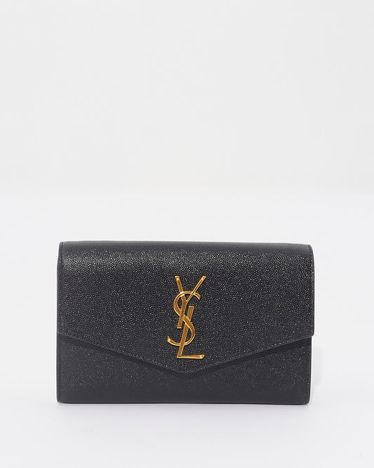 Saint Laurent Black Leather Uptown Chain Wallet with Removable Crossbody Strap