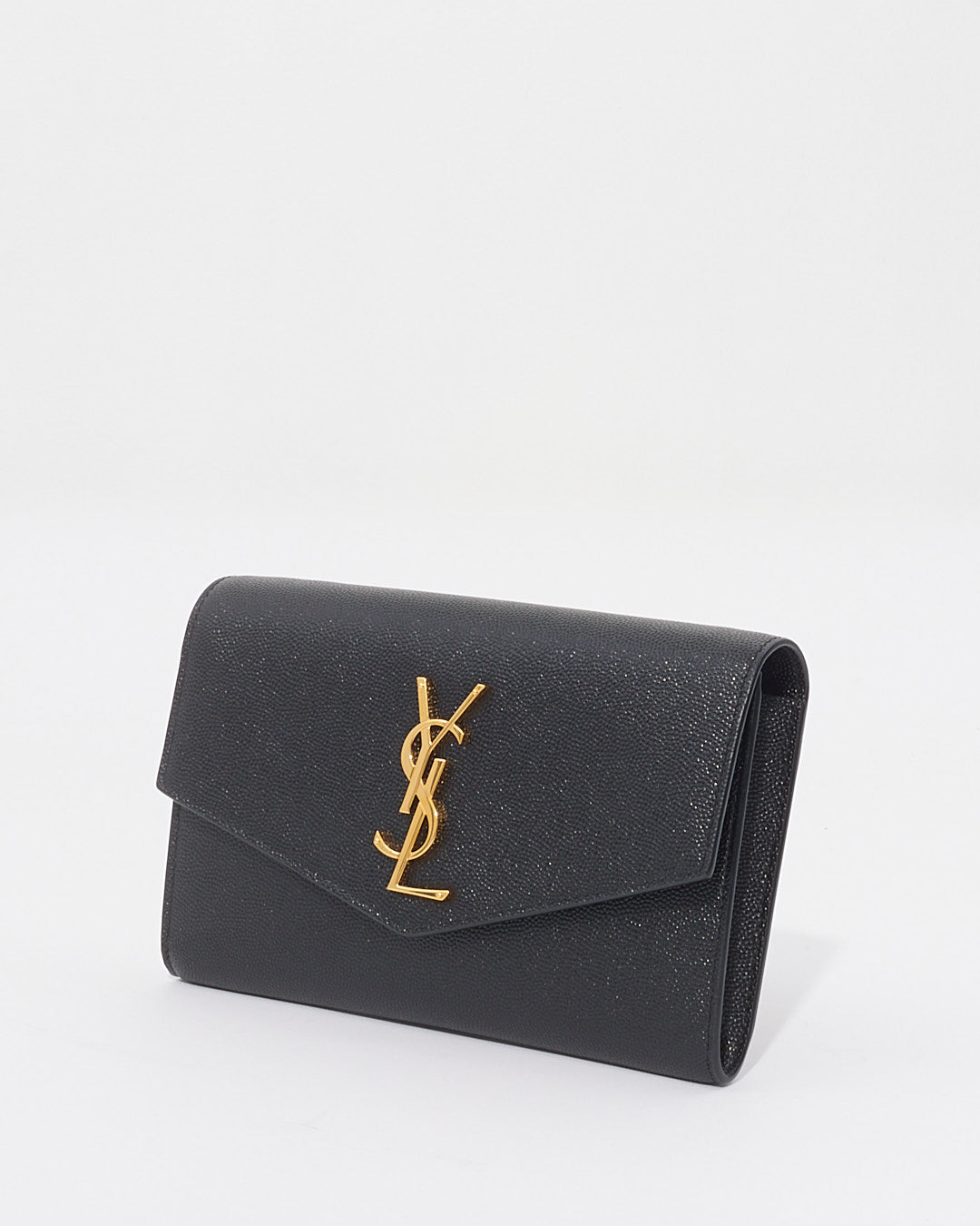 Saint Laurent Black Leather Uptown Chain Wallet with Removable Crossbody Strap