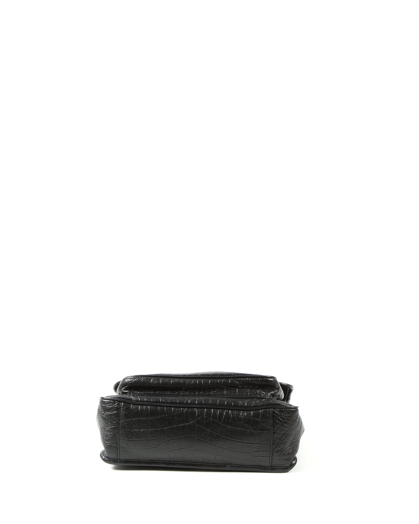 Saint Laurent All Black Croc Nubuck Embossed Leather Niki Medium Chain Bag