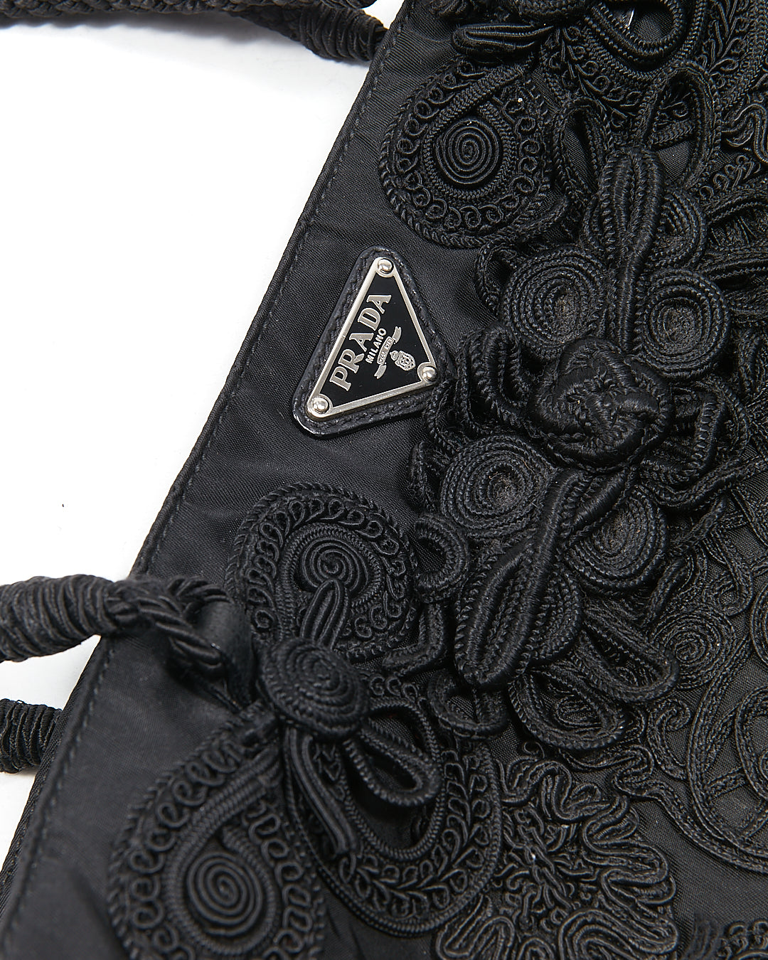 Prada Black Nylon Tessuto Embroidered Tote bag