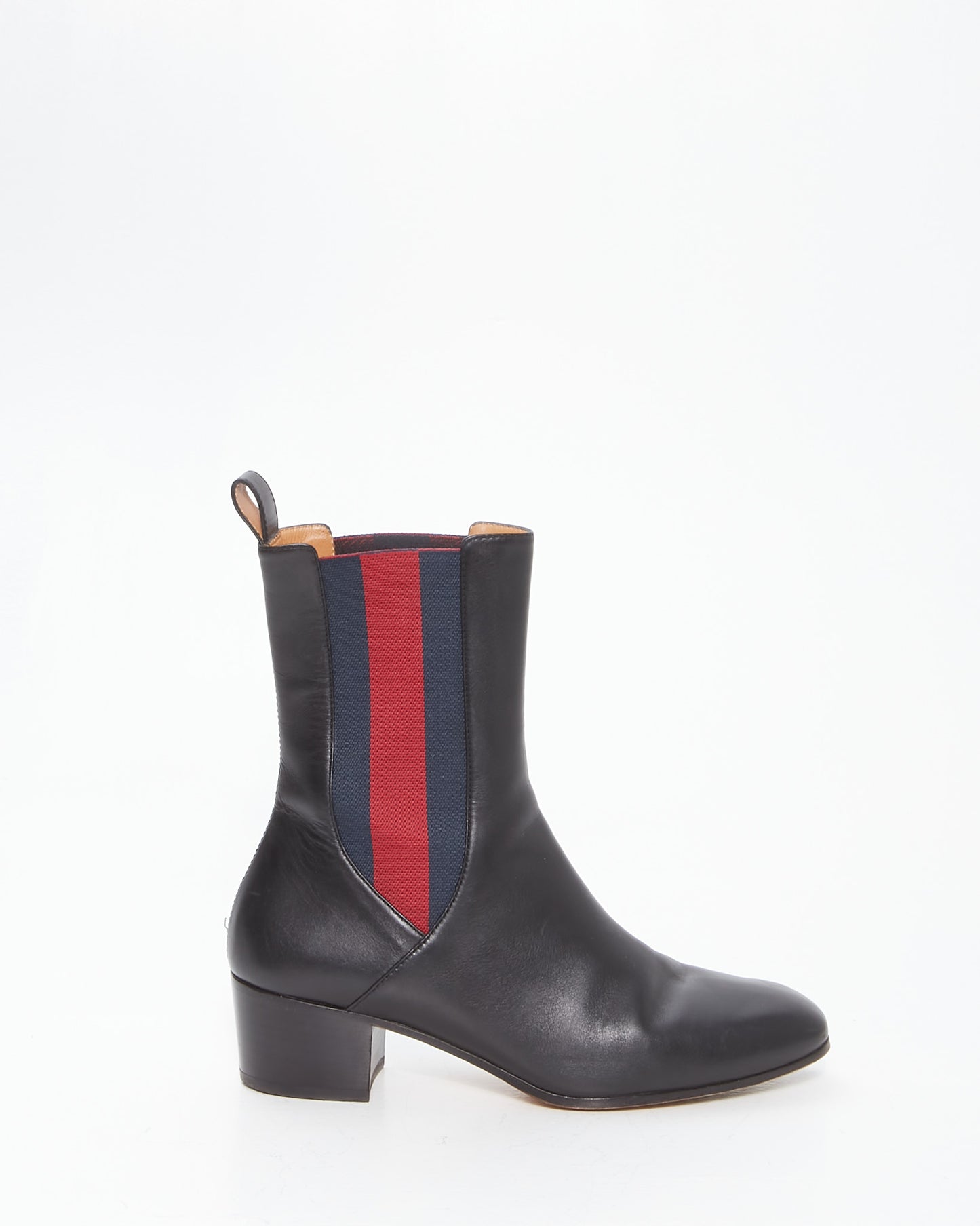 Gucci Black Leather Web Accent Chelsea Boots - 38