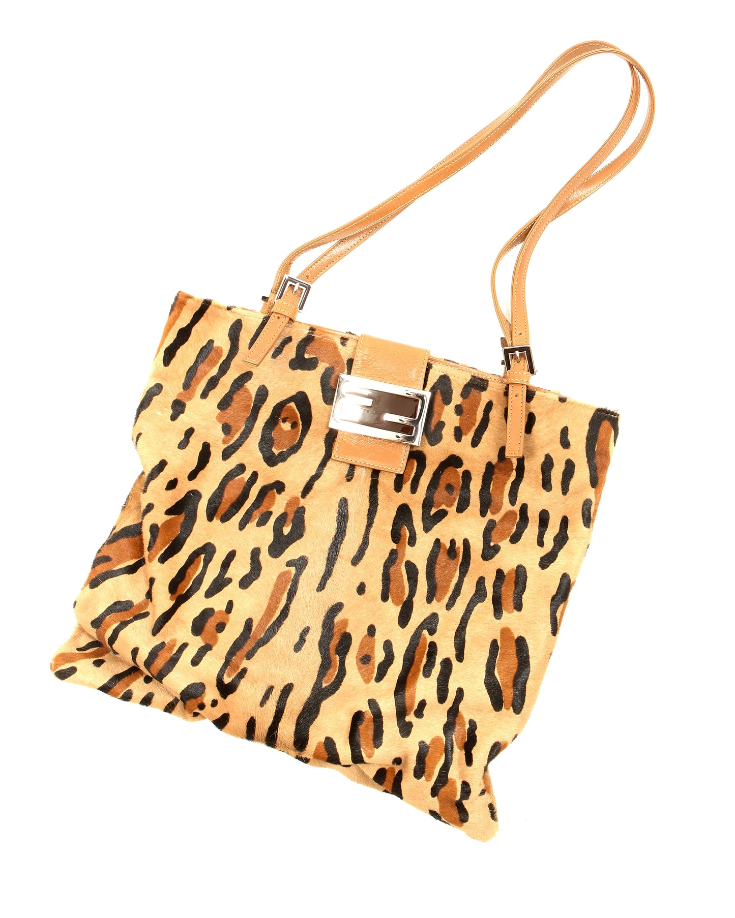Fendi Brown Cheetah Print Pony Hair Tote Bag