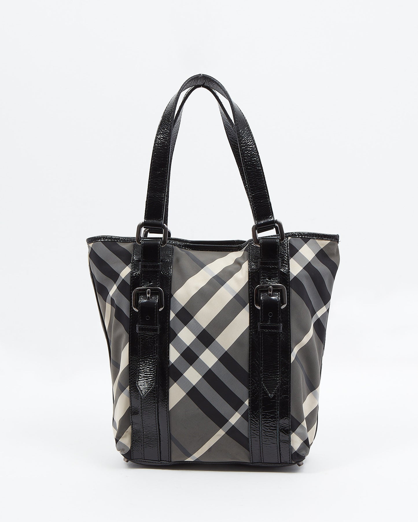 Burberry - Sac fourre-tout en toile et cuir verni Nova Check gris