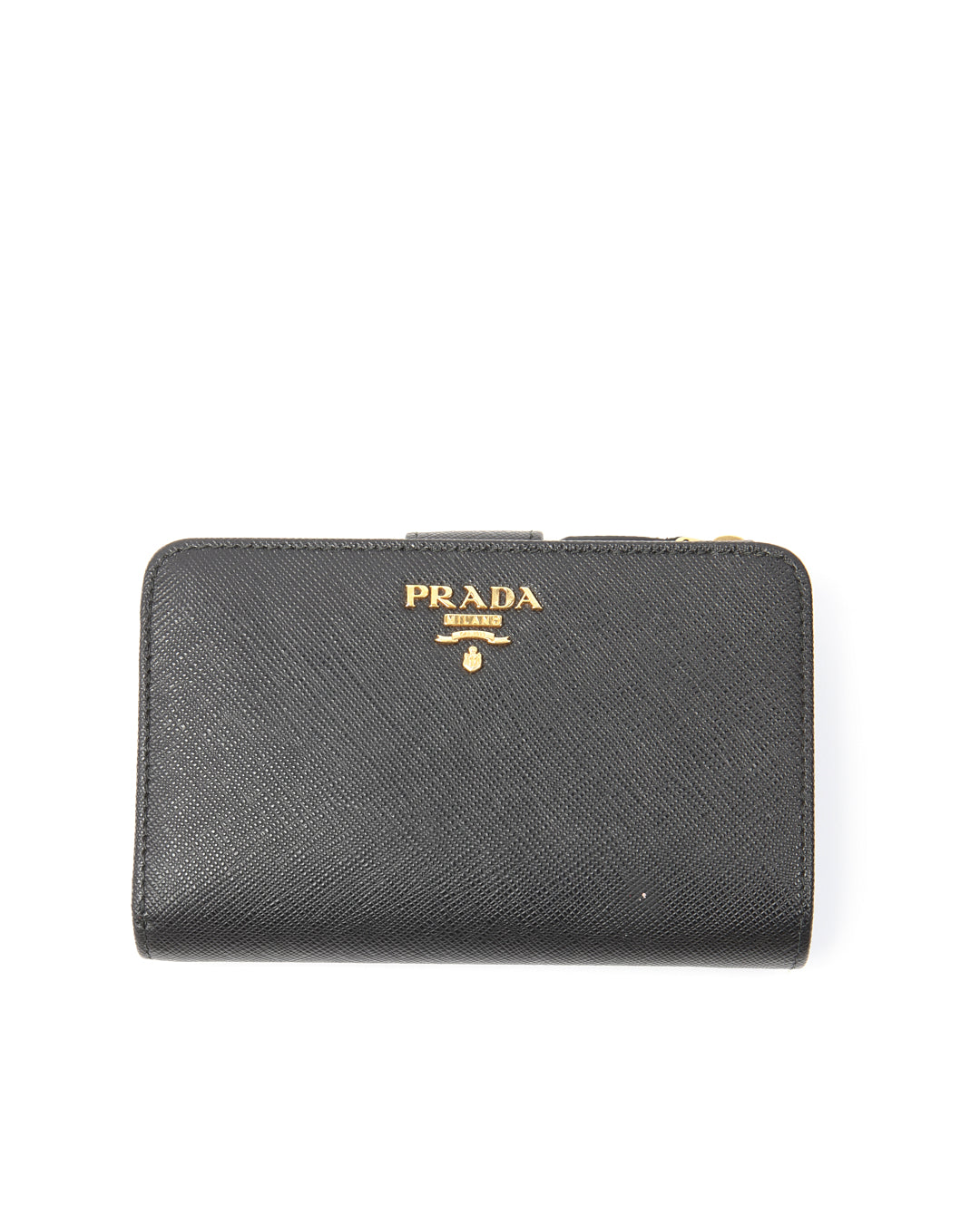 Prada Black Saffiano Leather Compact Zippy Wallet