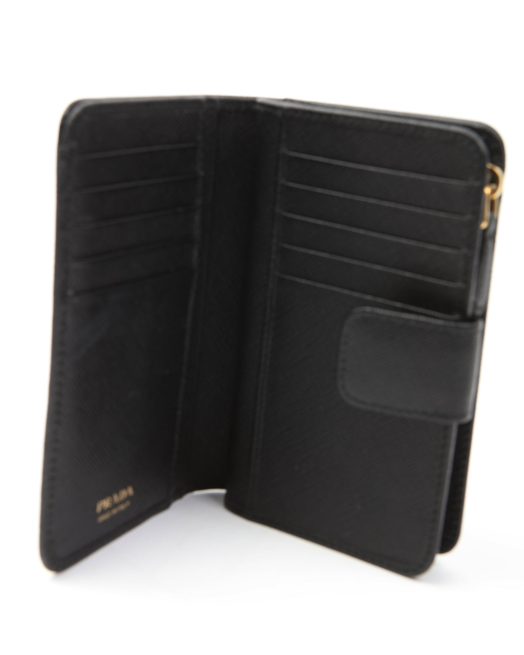 Prada Black Saffiano Leather Compact Zippy Wallet