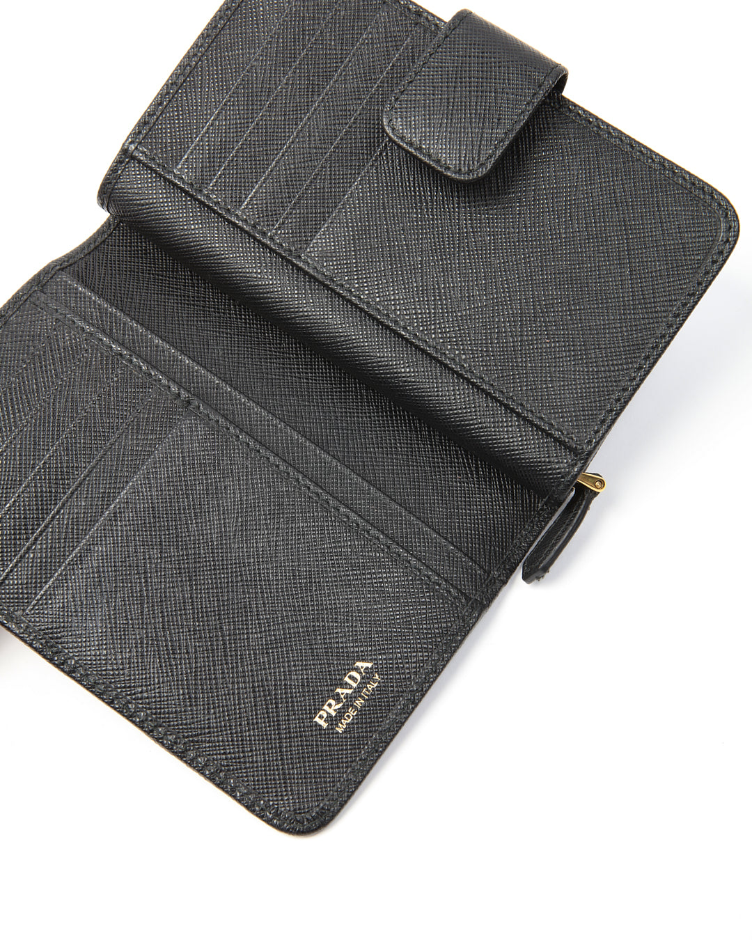 Prada Black Saffiano Leather Compact Zippy Wallet